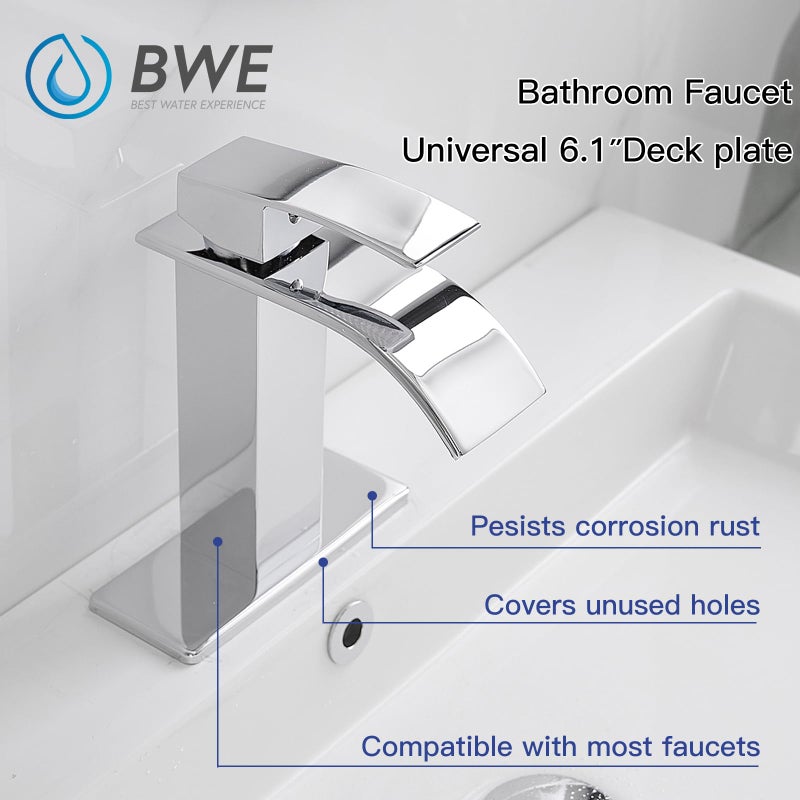 BWE 6" Sink Hole Cover Chrome for Bathroom Vanity Sink 1 Hole or 4 Inch 3 Holes Centerset Sink Stainless Steel Deck Plate Escutcheon Modern Cover Cap - Image 2